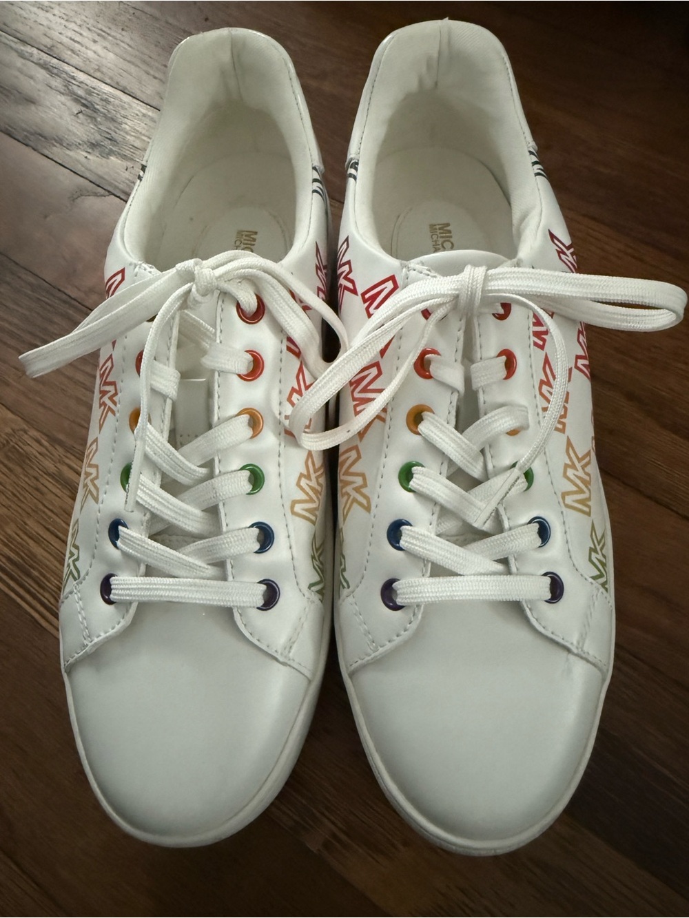 Michael Kors White Leather Low-Top Sneakers with Rainbow Eyelets